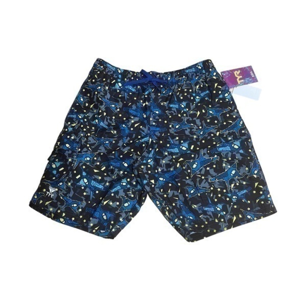 TYR Boy’s Nightfight Challenger Trunk - Black Blue - Size XL (16/18) - NWT